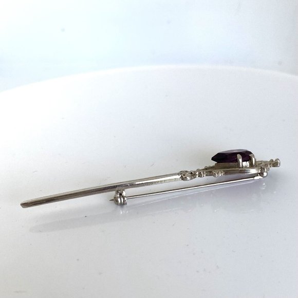 Scotland Silvertone Large Purple Stone Kilt Shawl Pin Sword Crown...143 - Picture 5 of 10